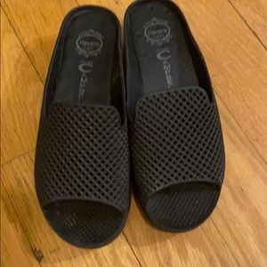 Black slide on sandals